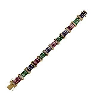 18k Gold Diamond Sapphire Ruby Emerald Bracelet 