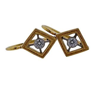 Cathy Waterman 22k Gold Platinum Diamond Earrings 