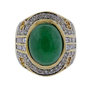 GIA 10.69ct Jade 18k Gold Diamond Ring 