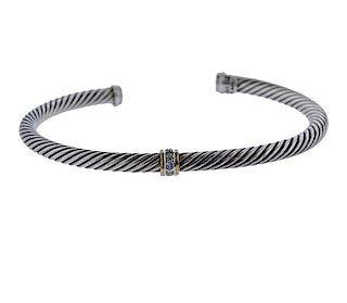 David Yurman 18K Gold Silver Diamond Cable Bracelet