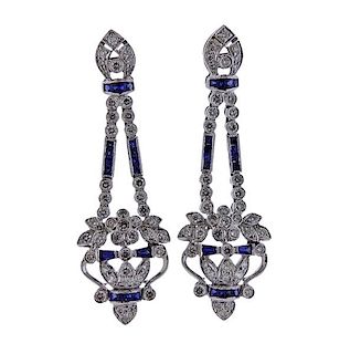 18k Gold Diamond Sapphire Drop Earrings 