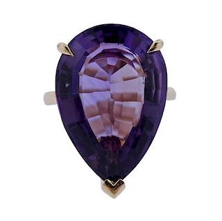 14K Gold Purple Stone Teardrop Ring
