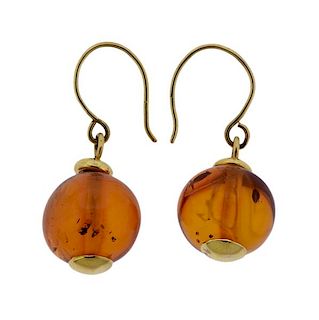 14K Gold Amber Ball Earrings