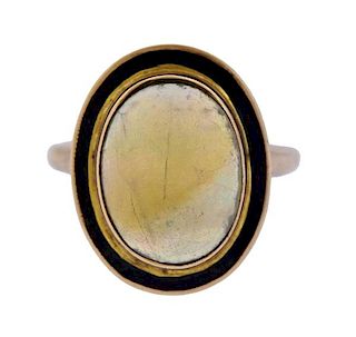 Antique 14K Gold Opal Enamel Ring 
