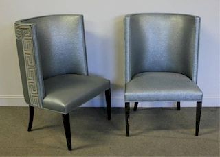 Pair of Modern High Back Barrel Chairs.