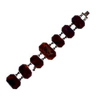 Brown Stone Cameo Link Bracelet 