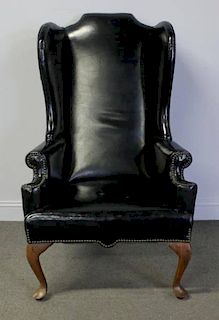 Queen Anne Style Leather Upholstered Wing Back