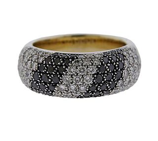 18K Gold Black White Diamond Band Ring