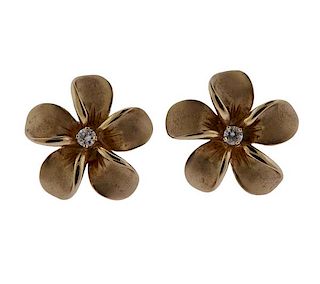 14k Gold Diamond Flower Earrings 
