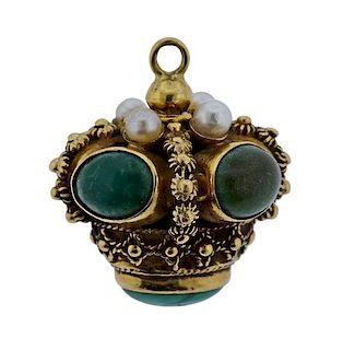 18K Gold Turquoise Pearl Pendant