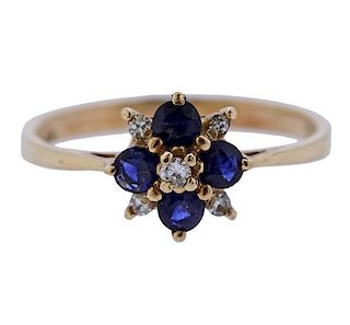 10k Gold Diamond Sapphire Flower Ring 