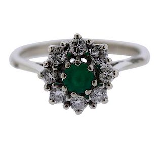 14K Gold Diamond Emerald Halo Ring
