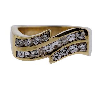 14K Gold Diamond Wave Ring