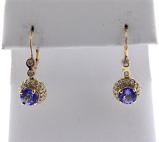 14K Gold Diamond Tanazanite Drop Earrings