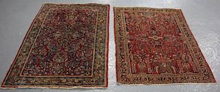 Lot of 2 Vintage Sarouk Scatter Carpets.