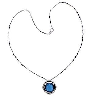 David Yurman Infinity Blue Topaz Sterling Pendant Necklace 