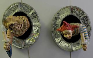 Pair of Antique Venetian Mirrored Polychrome