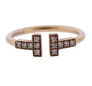 Tiffany &amp; Co T Wire 18k Rose Gold Diamond Ring 