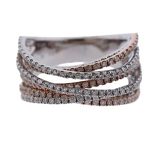 14K Gold Diamond Multi Row Band Ring