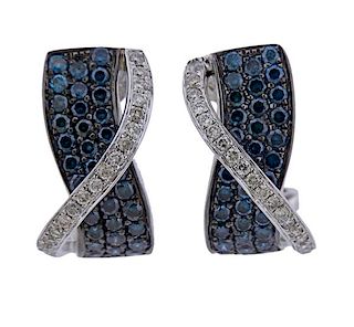 14K Gold White Blue Diamond Earrings
