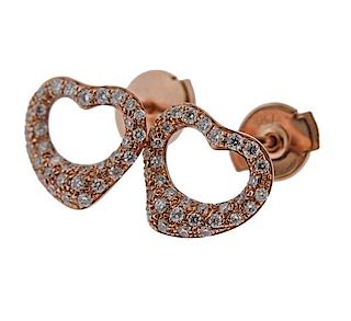 Tiffany &amp; Co Elsa Peretti 18K Gold Diamond Open Heart Earrings
