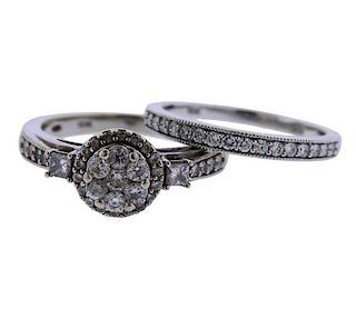Gold Diamond Engagement Wedding Bridal Ring Set