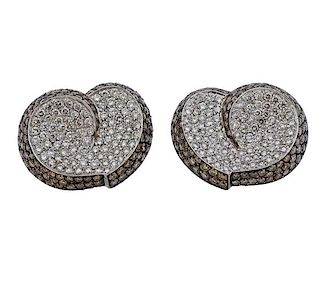 18K Gold White Brown Diamond Heart Earrings