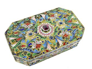 Russian Silver Enamel Precious Stone Box