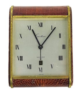 Vintage Cartier Crocodile Skin Desk Clock