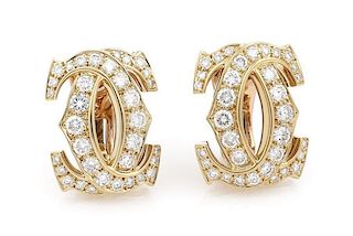 Cartier 18k Gold 2.24ct Diamond Double CC Earrings