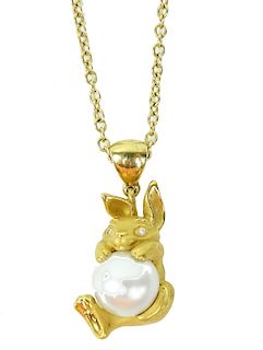 Possibly Tiffany & Co 18K Rabbit & Pearl Necklace