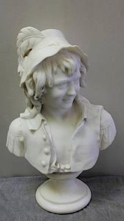 A. Piazza, Carrera. Marble Bust of a Boy on a