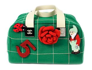Chanel L/E Green Chocolate Bar Bowlers Bag w/ Pins