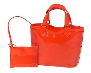 Louis Vuitton Orange Patent Leather Tote Bag