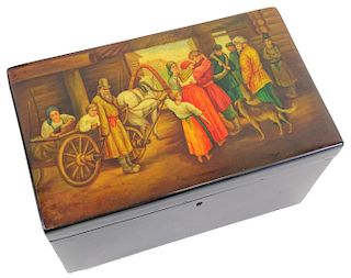Pre-Revolution Russian Hand Painted Lacquer Box