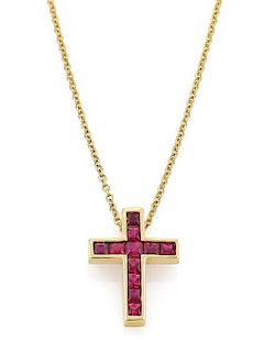Tiffany & Co. Ruby 18k Yellow Gold Cross Pendant