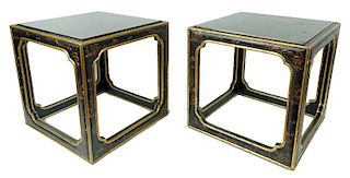 Pair of Chinese 20th C. Square Lacquer End Tables