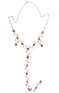 14K Gold 13.00ct Ruby & 0.30ct Diamond Necklace