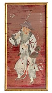 Chinese Framed Silk Embroidered Fisherman Tapestry
