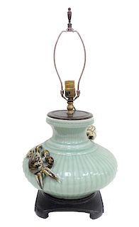 20th C. Glazed Porcelain Orientalist Crab Lamp