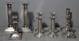 STERLING. Large Grouping of Candlesticks.
