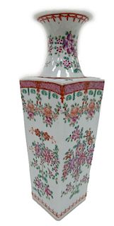20th C. Chinese Famille Rose Square Vase
