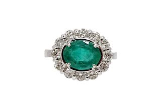 Estate 18K 2.73ct Emerald & 1.44ct Diamond Ring