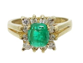 14K Gold 1.25ct Emerald & 0.30ct Diamond Ring