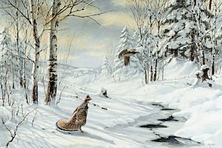 David A. Maass (b. 1929) Ruffed Grouse in Snow