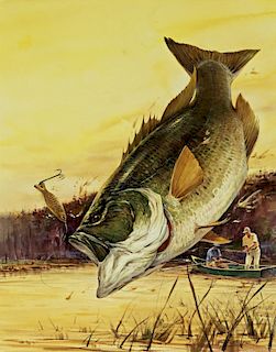 Milton C. Weiler (1910-1974) Two Leaping Bass Illustrations