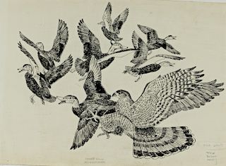Lynn Bogue Hunt (1878-1960) Cooper's Hawk and Black Ducks