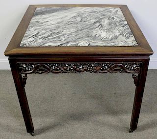 Antique Chinese Stone Top Hardwood Table.