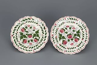 Pair of Hand-Painted Plates with Strawberry Design