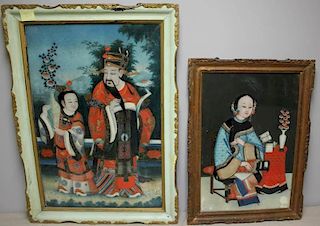 2 Large Antique Asian Reverse Paintings on Glass.